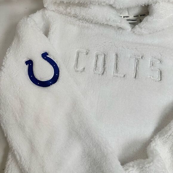 NWT DKNY Women’s White NFL Colts Fleece Cropped Hoodie Embroidered Logo - Size S - Picture 10 of 11